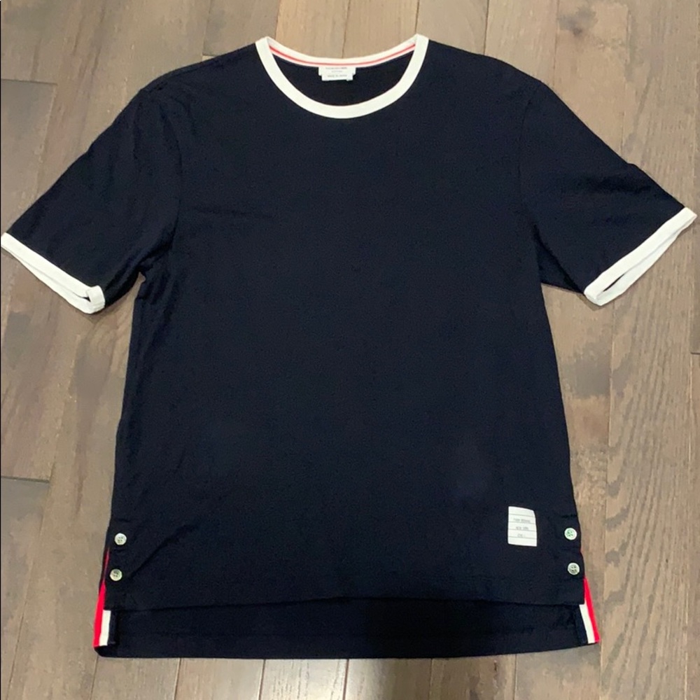 100% Authentic Thom Browne Dark Navy Tee w/ Trim